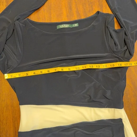 Lauren Ralph Lauren Dark Navy Cream Colorblock Maxi Gown 8 Long Sleeve Elegant - Picture 5 of 12